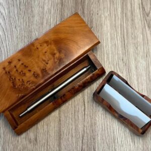 Home handcrafted thuya wood desk set box, pen holder and handmade business card holder